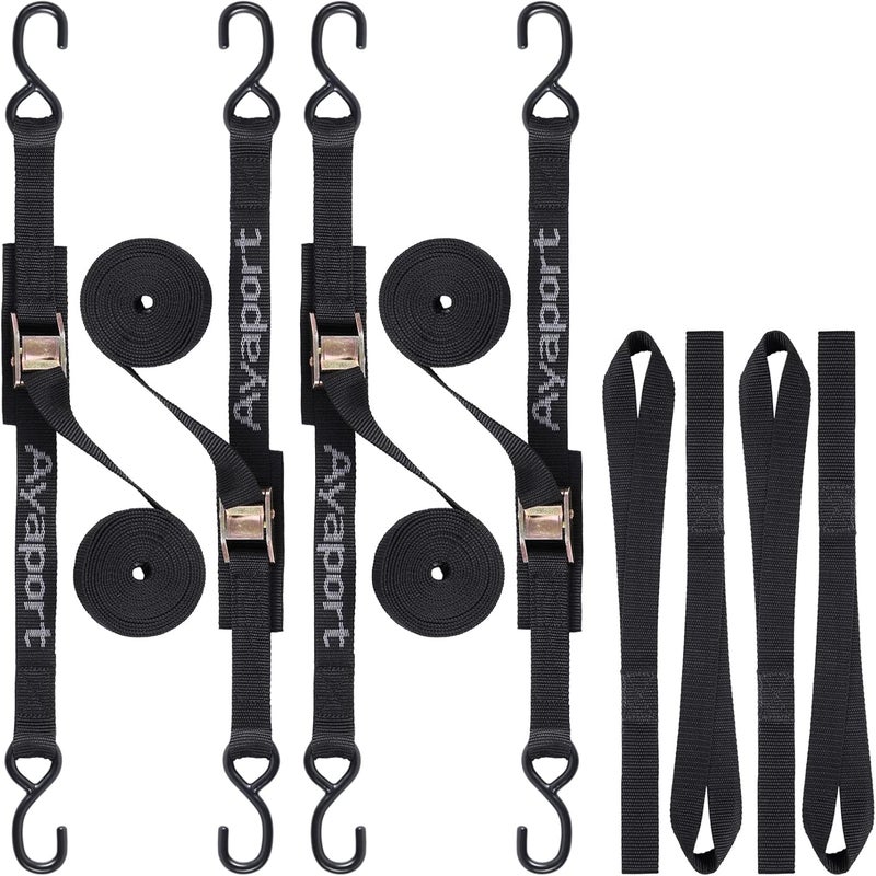 Ayaport Cam Buckle Tie Down Straps 10 feet 2200lbs Break Strength Securing Straps with S Hooks for Motorcycle, Kayak, Car, Truck, Dirt Bike, Pack of 4 - Image 1